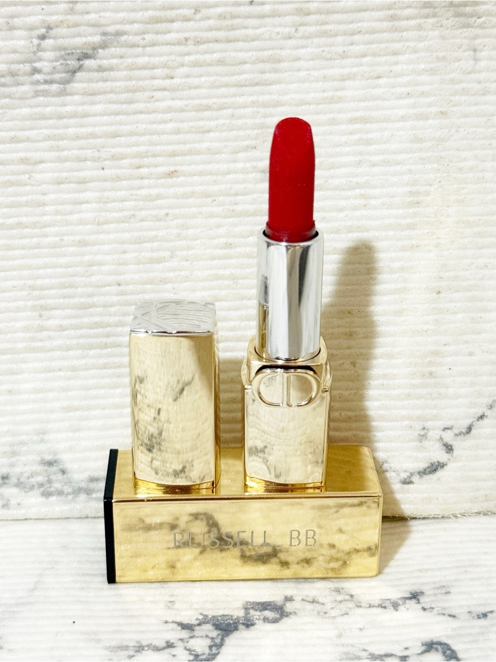 Dior Rouge Couture Lipstick 999 Velvet Travel Sized Red Matte in Gold Case